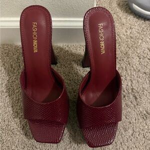 Fashion Nova Deep Red Heeled Mules